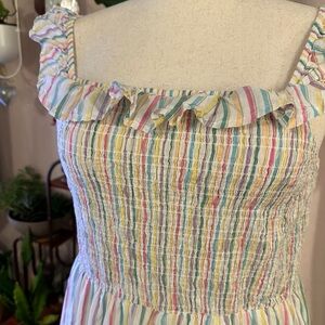 Rainbow Striped Dress with Smocked Bodice and Stretchy Shoulder Straps